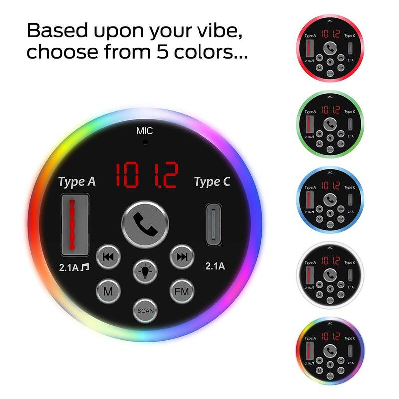 Monster Led Light Accent Bluetooth FM Transmitter - WFM9-1002-BLK