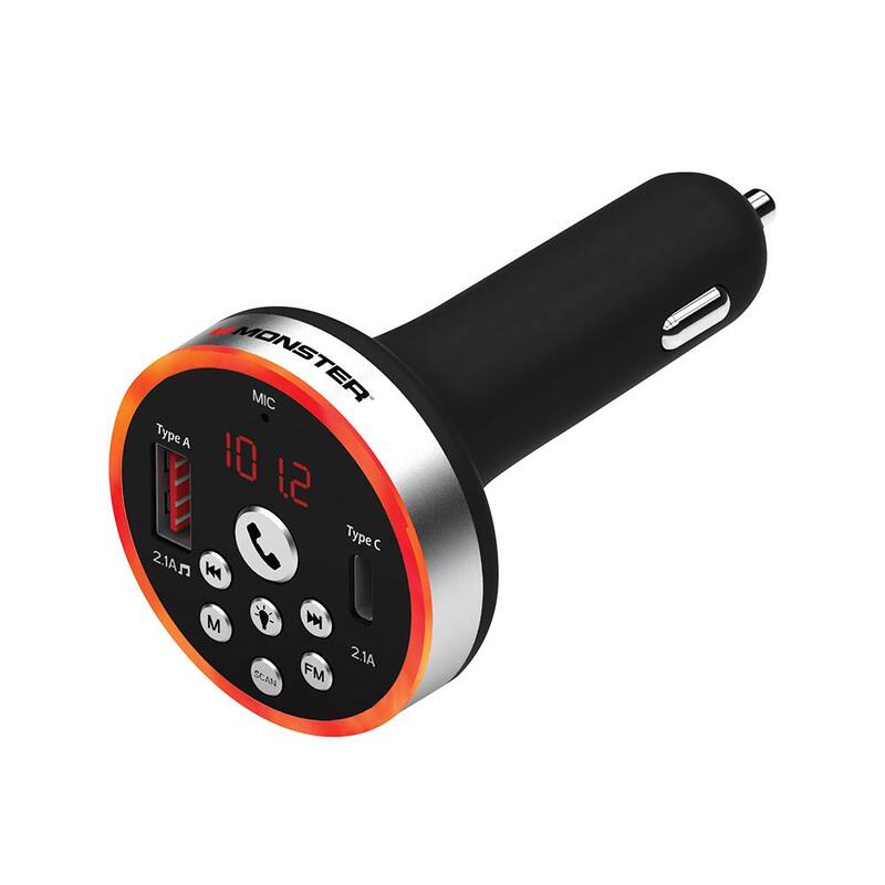 Monster Led Light Accent Bluetooth FM Transmitter - WFM9-1002-BLK