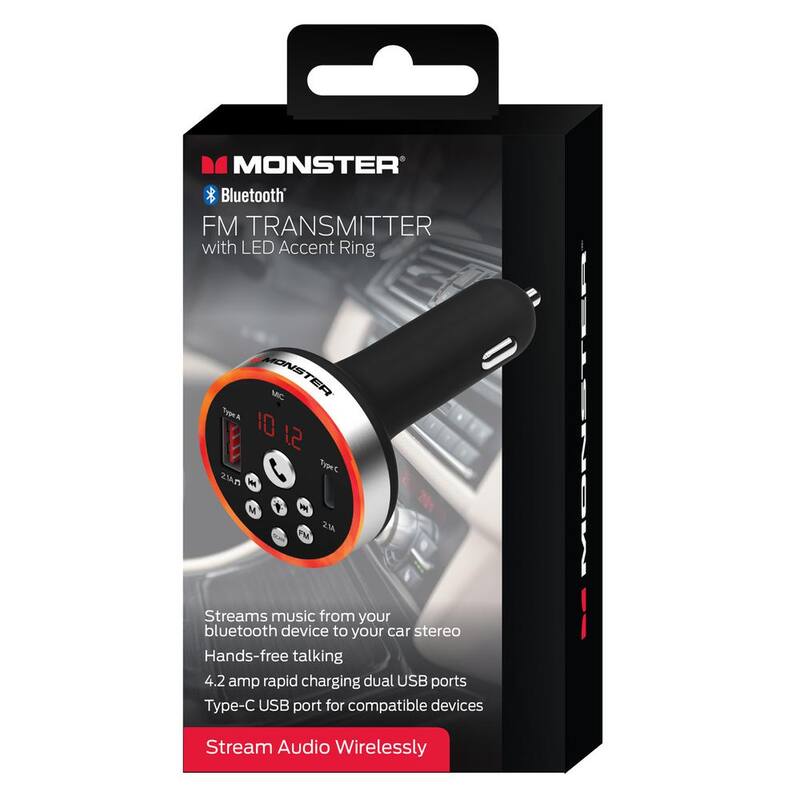 Monster Led Light Accent Bluetooth FM Transmitter - WFM9-1002-BLK