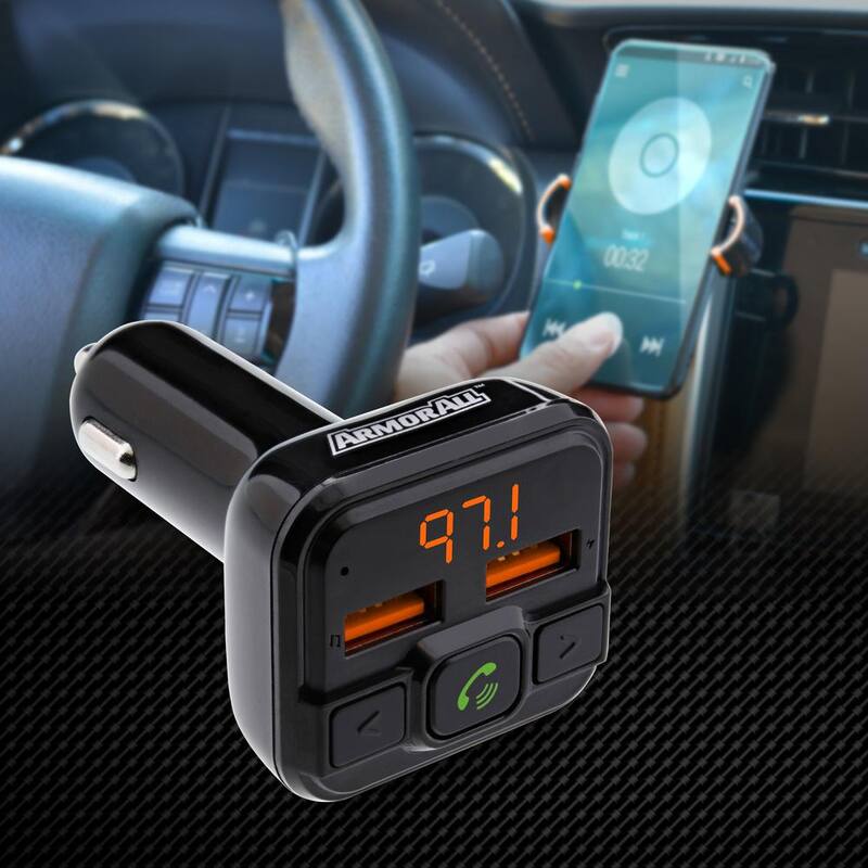 Armor All Bluetooth FM Transmitter, 2 USB-A Port Car Charger 3 Amp, Wireless Strean Audio - AHF9-1011-BLK