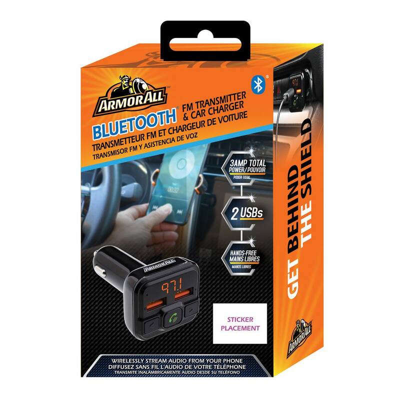 Armor All Bluetooth FM Transmitter, 2 USB-A Port Car Charger 3 Amp, Wireless Strean Audio - AHF9-1011-BLK