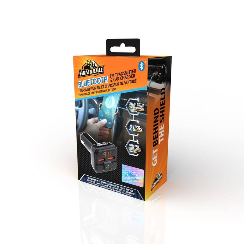 Armor All Bluetooth FM Transmitter, 2 USB-A Port Car Charger 3 Amp, Wireless Strean Audio - AHF9-1011-BLK