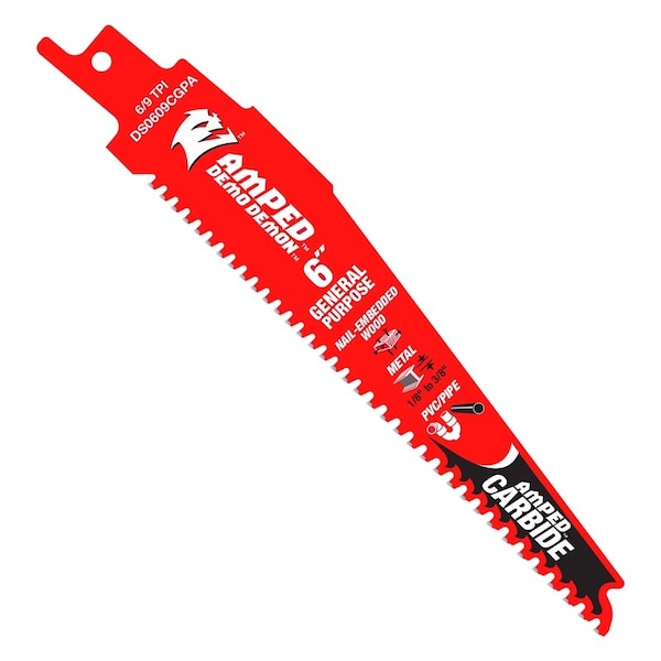 Diablo Steel Demon AMPED Reciprocating Saw Blade, 1 in W, 6 in L, 6/9 TPI, Carbide Cutting Edge, 3PK - DS0609CGPA3