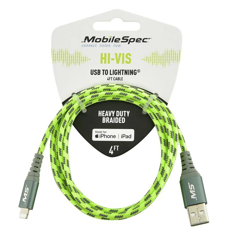 MobileSpec Hi Vis 4 ft. Lightning to USB-A Cable, Yellow - MBSHV0422