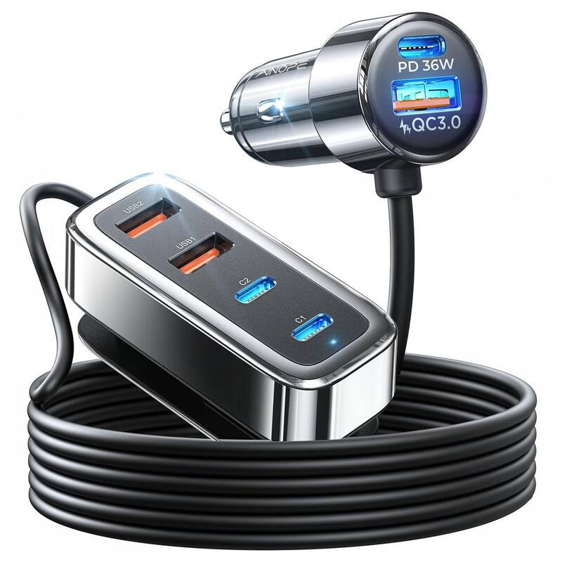Lukyamzn Car USB Charger Multi Port 108-Watt Fast USB C Car Charger PD 36-Watt & QC3.0 Cigarette Lighter in Black w/5 ft. Cable - SA21-127B021