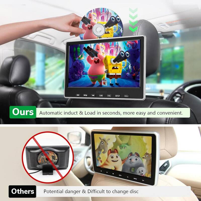 Etokfoks 10.1 in. Car DVD Player with Headrest Mount with Headphone Suction-Type Disc in HDMI Input Support USB/SD Card AV In/Out - MLSA04-3LT230
