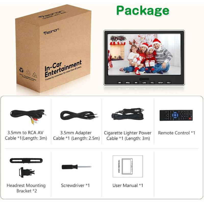 Etokfoks 10.1 in. Car DVD Player with Headrest Mount with Headphone Suction-Type Disc in HDMI Input Support USB/SD Card AV In/Out - MLSA04-3LT230