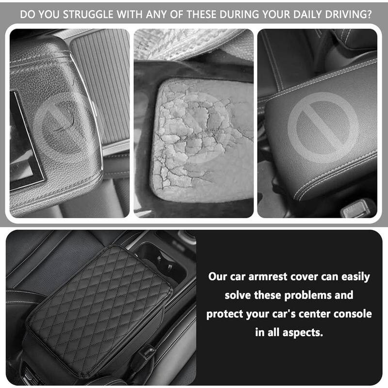 Etokfoks Microfiber Leather Car Armrest Cover Cushion with 2 Storage Bags for Most Vehicles in Black (1-Pack) - MLSA21OT011