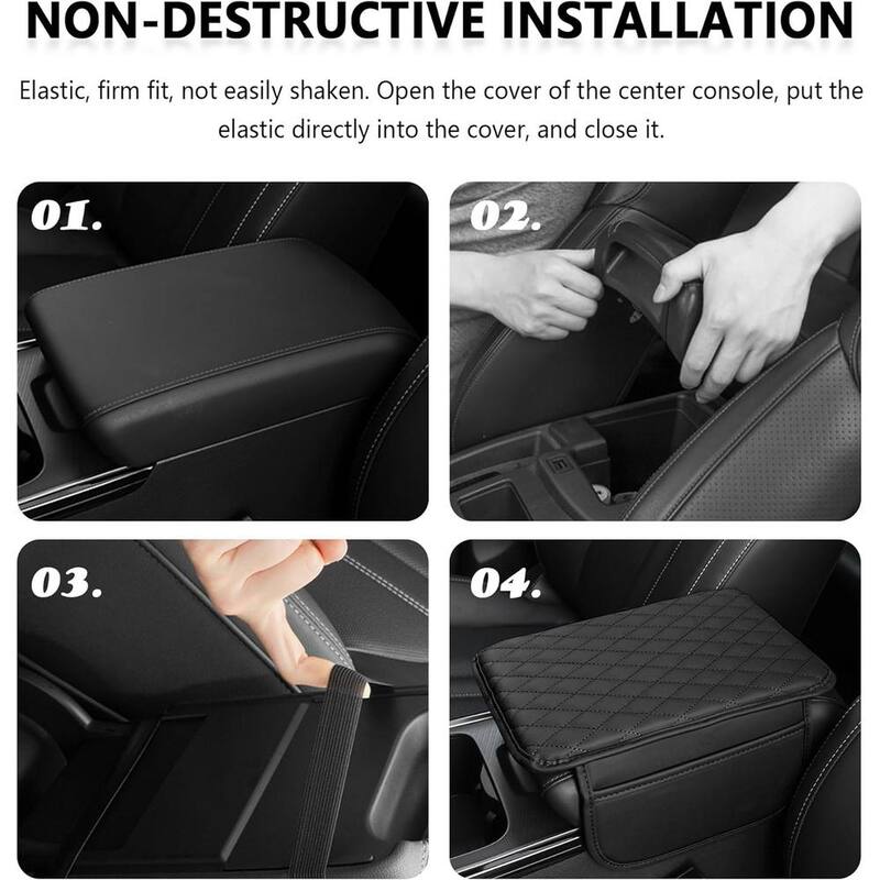 Etokfoks Microfiber Leather Car Armrest Cover Cushion with 2 Storage Bags for Most Vehicles in Black (1-Pack) - MLSA21OT011