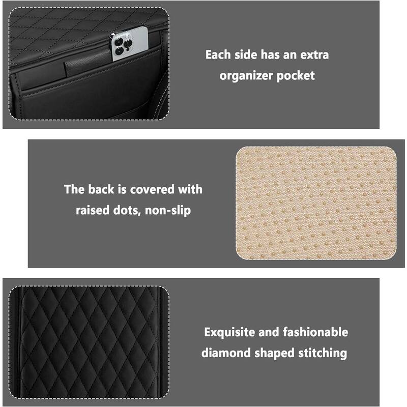 Etokfoks Microfiber Leather Car Armrest Cover Cushion with 2 Storage Bags for Most Vehicles in Black (1-Pack) - MLSA21OT011