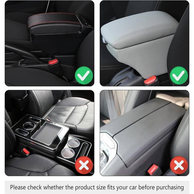 Etokfoks Microfiber Leather Car Armrest Cover Cushion with 2 Storage Bags for Most Vehicles in Black (1-Pack) - MLSA21OT011