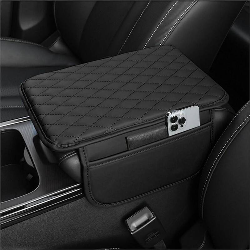 Etokfoks Microfiber Leather Car Armrest Cover Cushion with 2 Storage Bags for Most Vehicles in Black (1-Pack) - MLSA21OT011