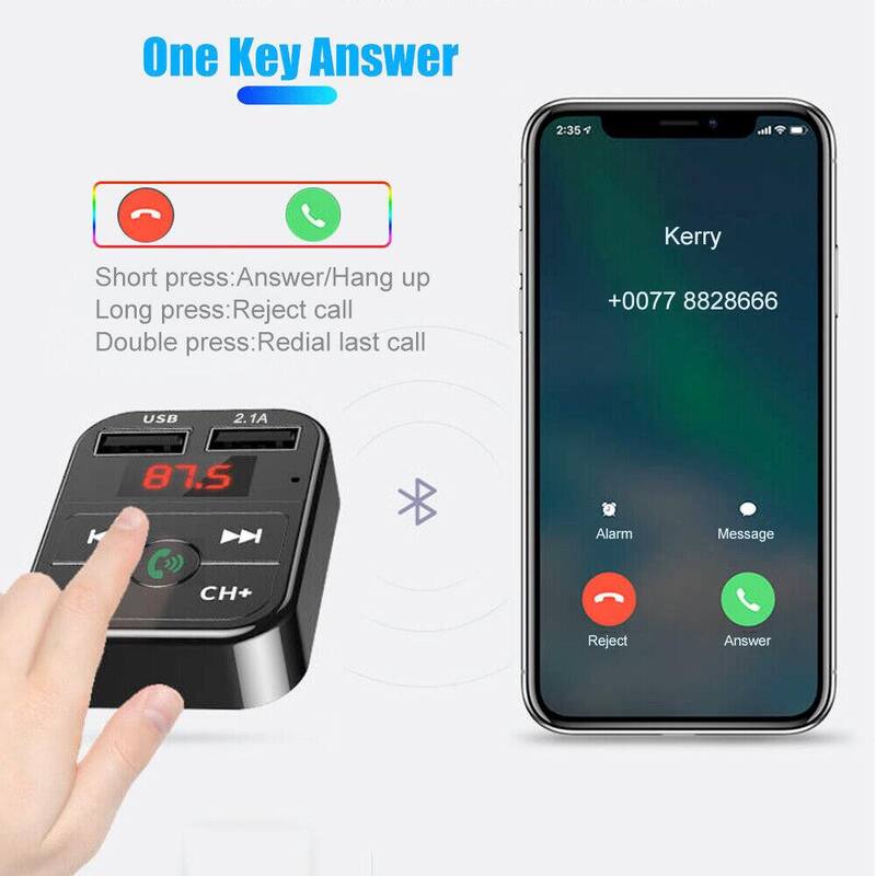 Etokfoks All Purpose Dual USB Car Adaptor Fast Charger and Bluetooth in Black - (1-Pack) - MLPH005LT737