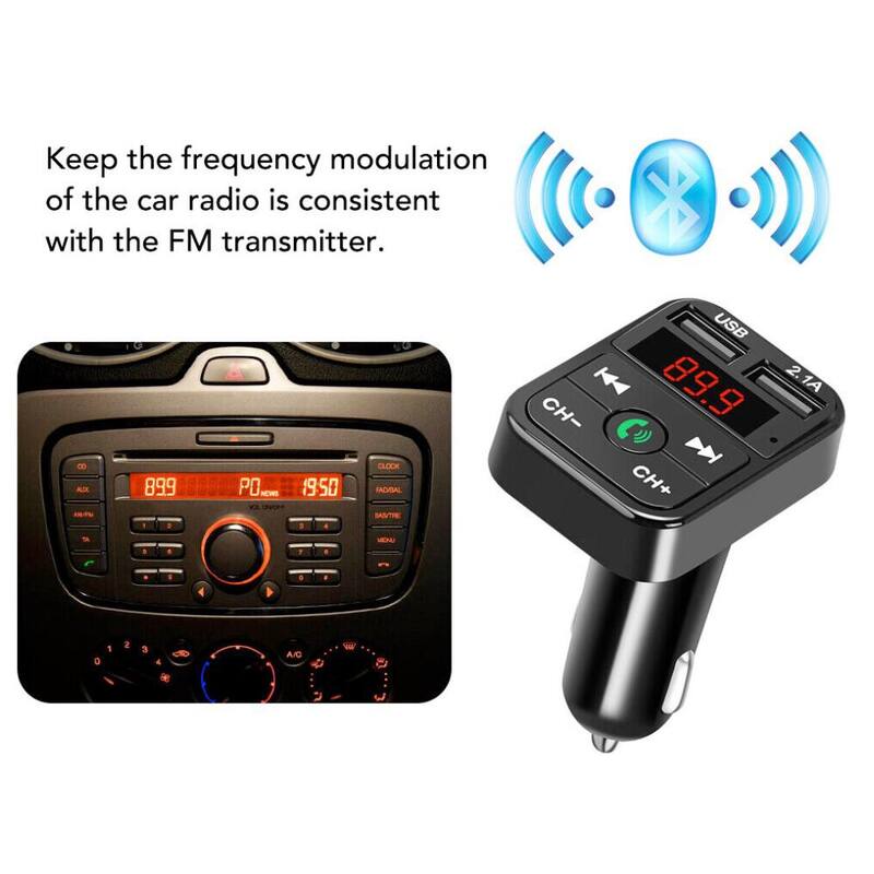 Etokfoks All Purpose Dual USB Car Adaptor Fast Charger and Bluetooth in Black - (1-Pack) - MLPH005LT737