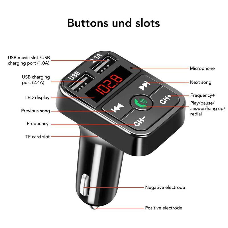 Etokfoks All Purpose Dual USB Car Adaptor Fast Charger and Bluetooth in Black - (1-Pack) - MLPH005LT737