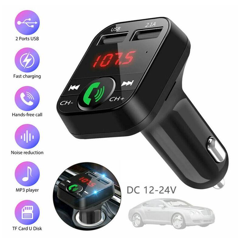 Etokfoks All Purpose Dual USB Car Adaptor Fast Charger and Bluetooth in Black - (1-Pack) - MLPH005LT737