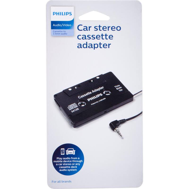 Philips Universal 3.5mm Audio Adapter, Car Cassette to Headphone Jack in Black - SJM2300H/27