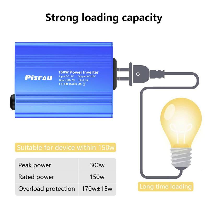 Lukyamzn 150-Watt Car Power Inverter DC 12-Volt to 110-Volt AC Converter with 3.1 Amp Dual USB Power Inverters in Blue - SA21-127B017