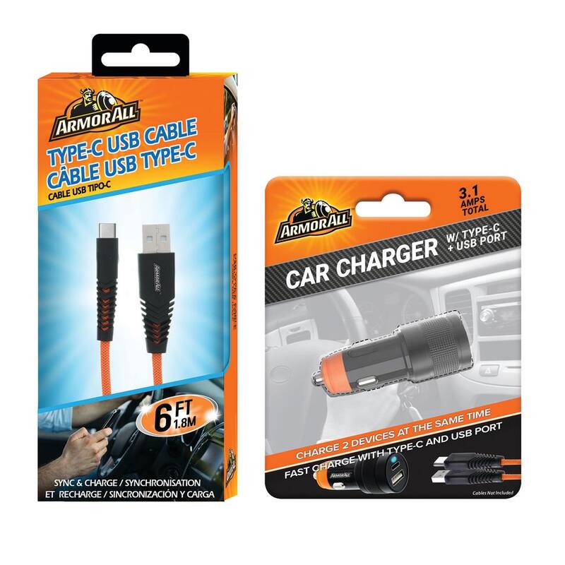 Armor All Car Charger Bundle, 6 ft. Type-C Cable and Car Charger 3.1 C - ECOM-0103-ORG