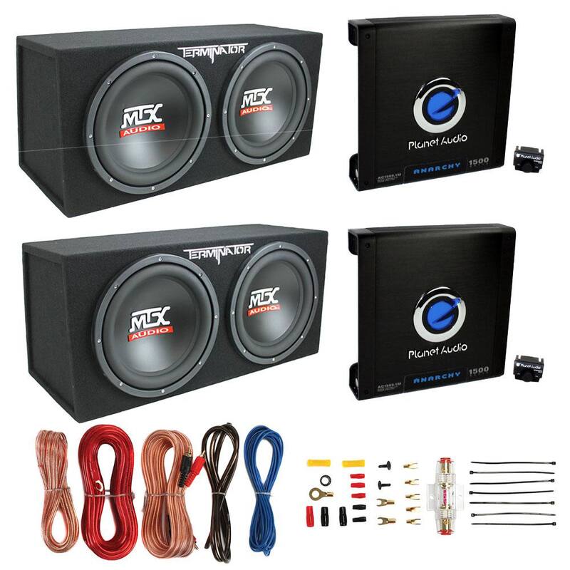 Unbranded 12 in. Subwoofer (2-Pack) plus Monoblock Amplifier (2-Pack) plus Amp Wire Kit - 2 x TNE212D + 2 x AC15001M + AKS8