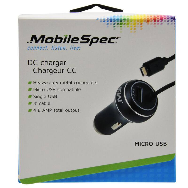 MobileSpec 12-Volt/DC 2.4 Amp USB Charger with Micro USB Cable in Black - MBS03120
