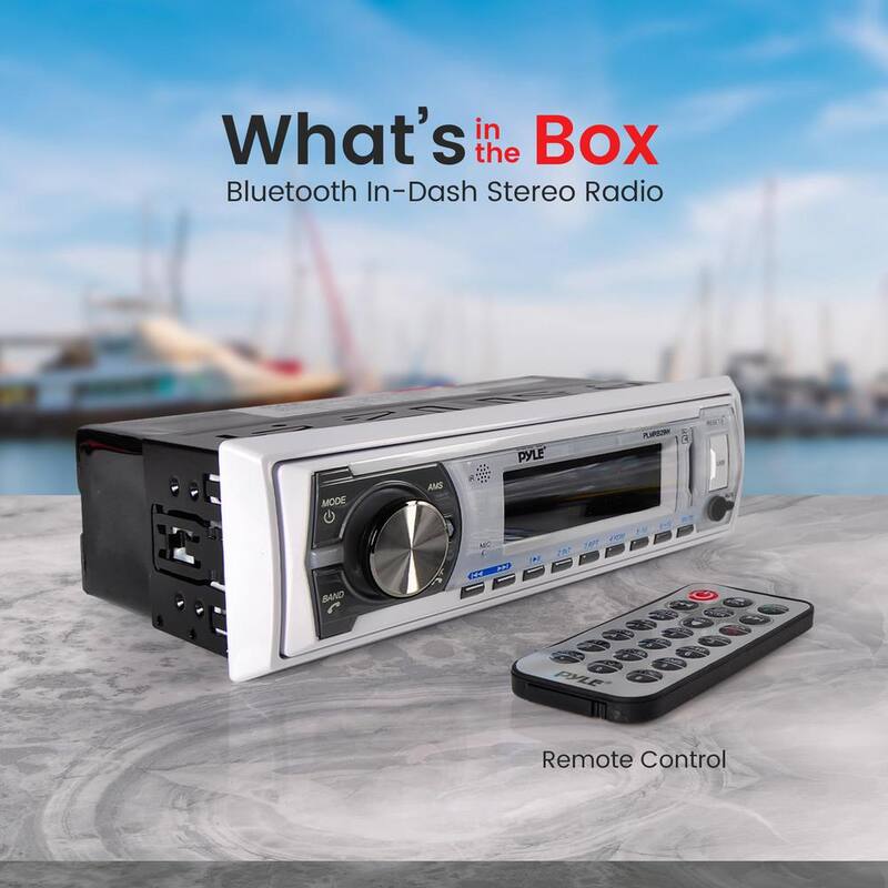 Etokfoks 12v Single DIN Style Boat In dash Bluetooth Stereo Radio Receiver System Remote Control with Built-in Mic Digital LCD. - MLSA04-4LT117