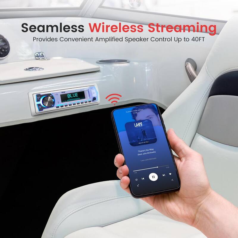 Etokfoks 12v Single DIN Style Boat In dash Bluetooth Stereo Radio Receiver System Remote Control with Built-in Mic Digital LCD. - MLSA04-4LT117