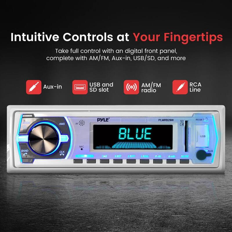 Etokfoks 12v Single DIN Style Boat In dash Bluetooth Stereo Radio Receiver System Remote Control with Built-in Mic Digital LCD. - MLSA04-4LT117