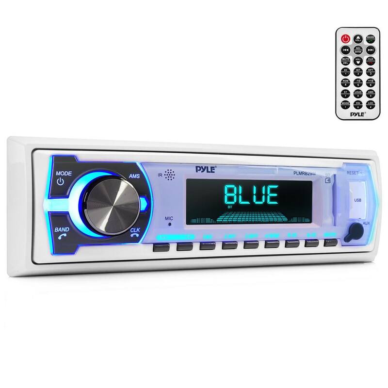 Etokfoks 12v Single DIN Style Boat In dash Bluetooth Stereo Radio Receiver System Remote Control with Built-in Mic Digital LCD. - MLSA04-4LT117