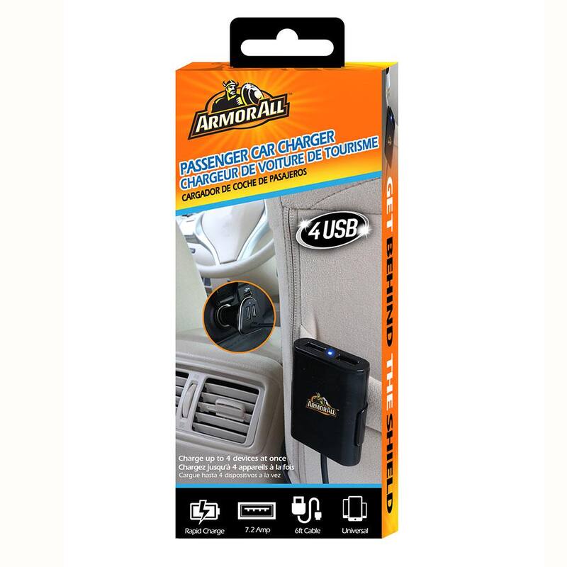 Armor All 4 Port Car Charger with Hub - ACC8-1006-BLK