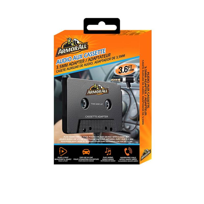 Armor All Audio Aux Cassette 3.5mm Adapter, Connect Smartphones/Tablets, Plug/Answer Button For Calls, Easy-To-Install - AAC9-1003-BLK