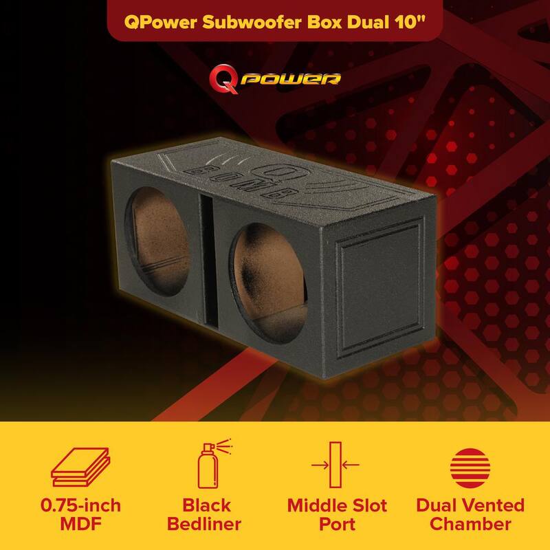 Q POWER 10-Volt Dual 10 in. Vented Port Subwoofer Sub Box with Bedliner Spray - QBOMB10V