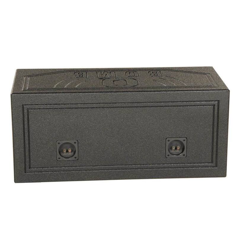 Q POWER 10-Volt Dual 10 in. Vented Port Subwoofer Sub Box with Bedliner Spray - QBOMB10V
