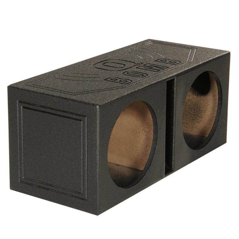 Q POWER 10-Volt Dual 10 in. Vented Port Subwoofer Sub Box with Bedliner Spray - QBOMB10V