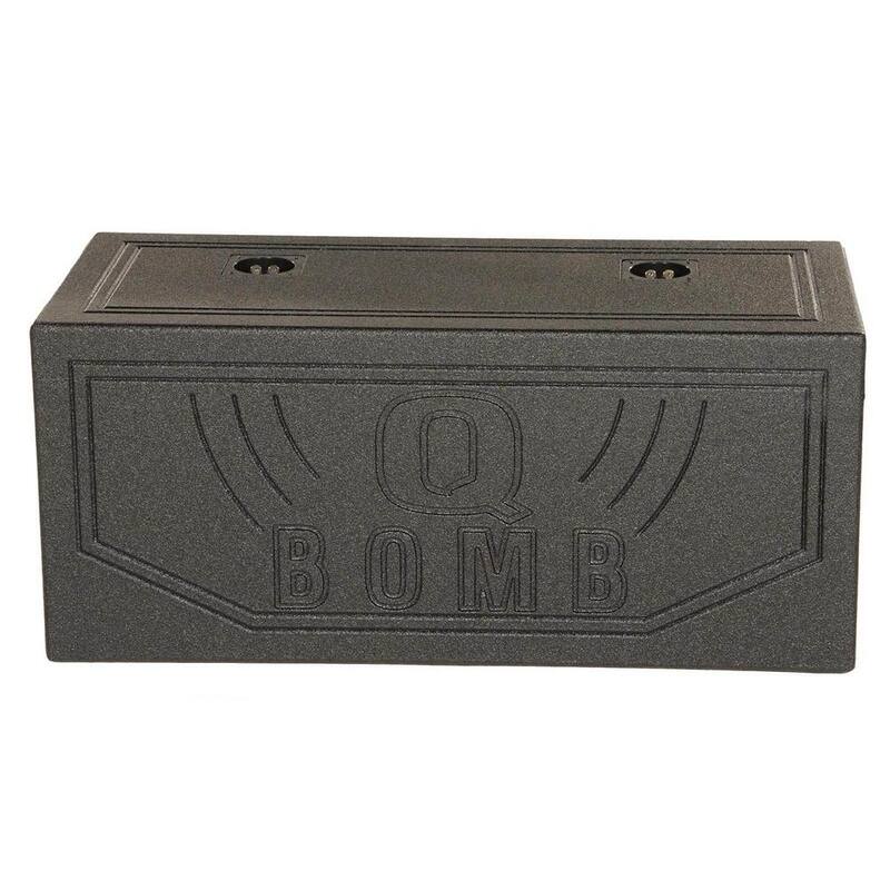 Q POWER 10-Volt Dual 10 in. Vented Port Subwoofer Sub Box with Bedliner Spray - QBOMB10V