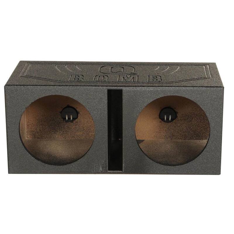 Q POWER 10-Volt Dual 10 in. Vented Port Subwoofer Sub Box with Bedliner Spray - QBOMB10V