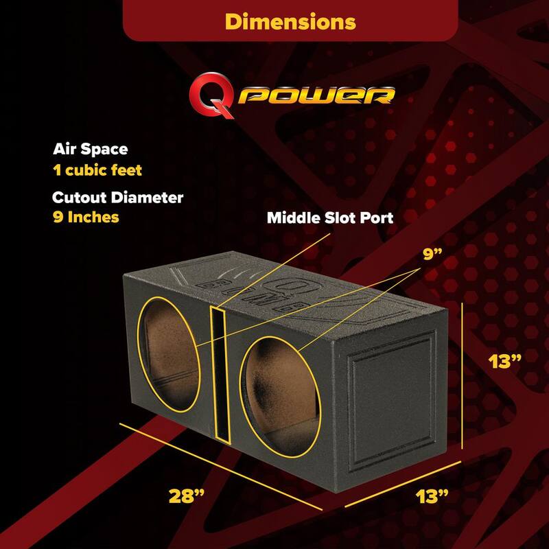 Q POWER 10-Volt Dual 10 in. Vented Port Subwoofer Sub Box with Bedliner Spray - QBOMB10V