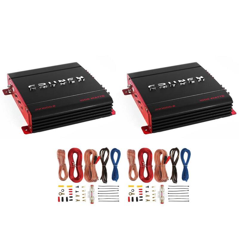 Crunch PX-1000.2 2 Channel 1000-Watt Car Stereo Amplifier Plus Amp Wiring Kit (2-Pack) - 2 x PX-1000.2 + 2 x AKS8