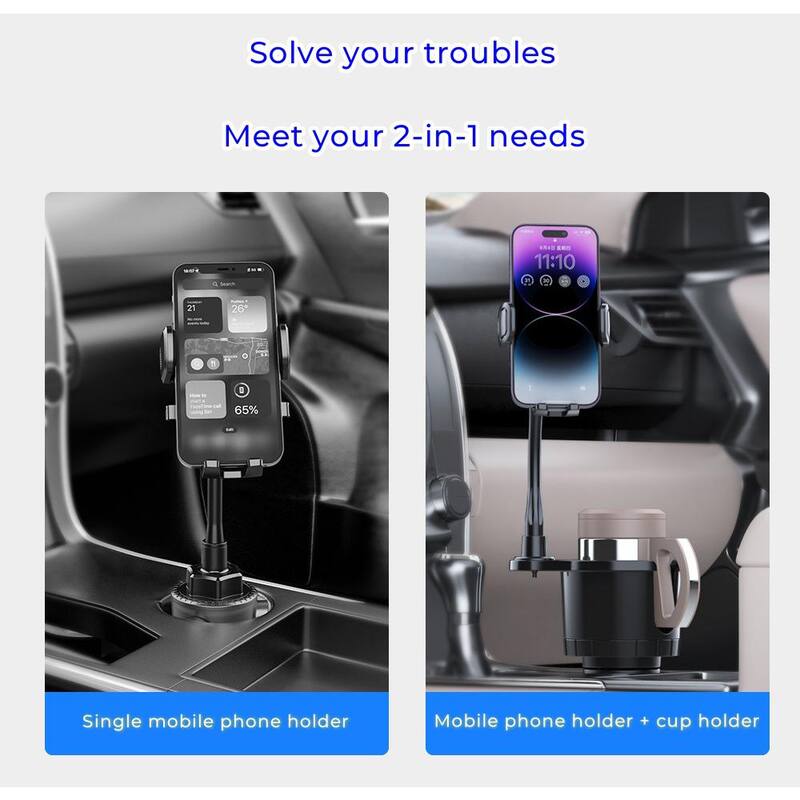 Lukyamzn 2-in-1 Car Cup Phone Holder Automotive Drink Holder with 360° Rotating Gooseneck Phone Mount Fit for Most Phones & Cups - SA2127B003