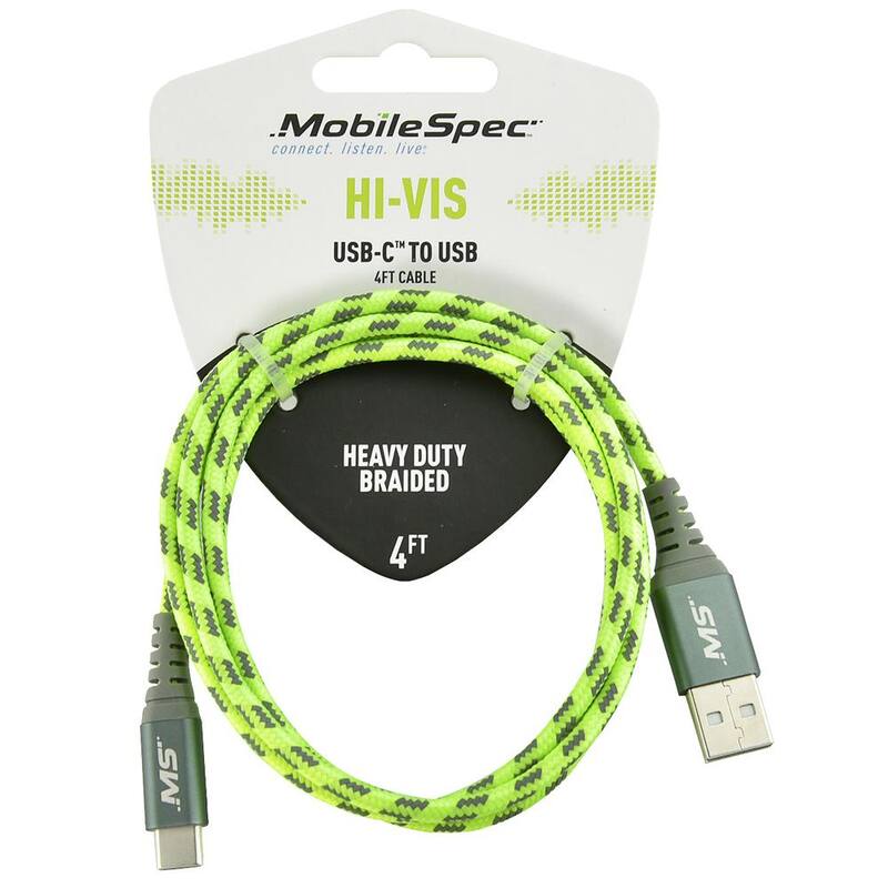 MobileSpec Hi-Vis 4 ft. USB-C to USB-A Cable, Yellow - MBSHV0432