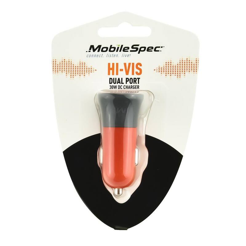 MobileSpec Hi-Vis Dual Port 30-Watt DC Charger in Orange - MBSHVDC02
