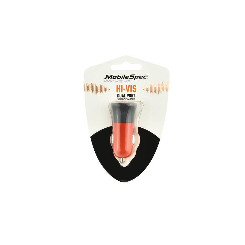 MobileSpec Hi-Vis Dual Port 30-Watt DC Charger in Orange - MBSHVDC02