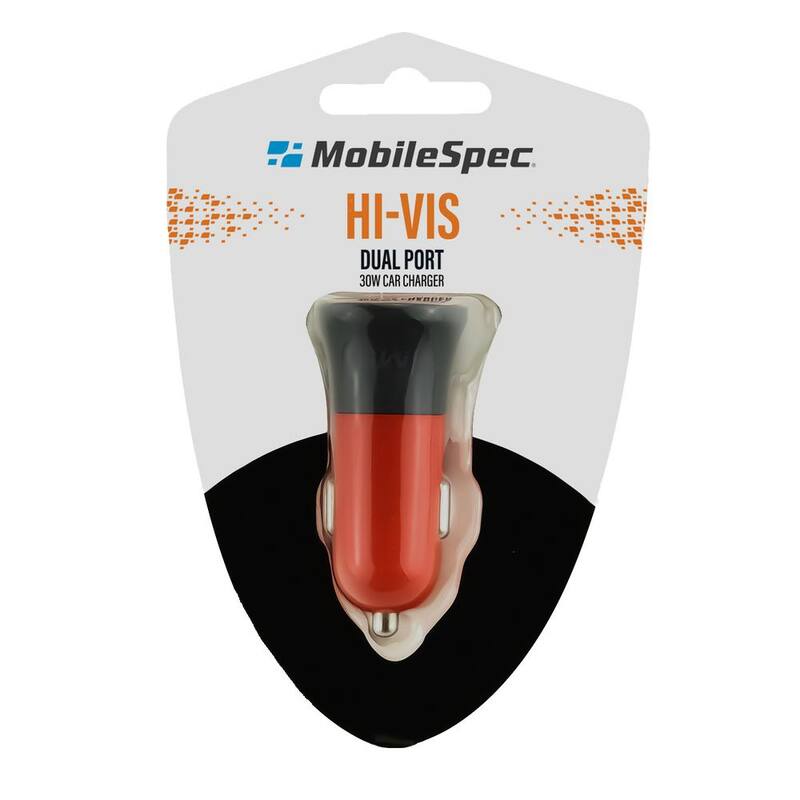 MobileSpec Hi-Vis Dual Port 30-Watt DC Charger in Orange - MBSHVDC02