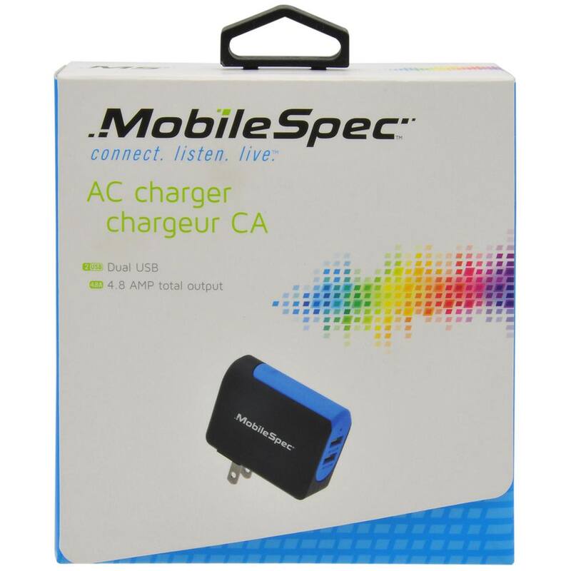 MobileSpec AC Dual 2.4 Amp and 2.4 Amp USB Charger in Black/Blue - MBS01202