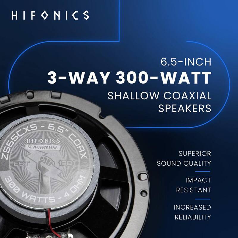 MAXXSONICS Hifonics Zeus 6.5 in. 3 Way 300-Watt Shallow Coaxial Speakers (4-Pack) - 2 x ZS-65CXS