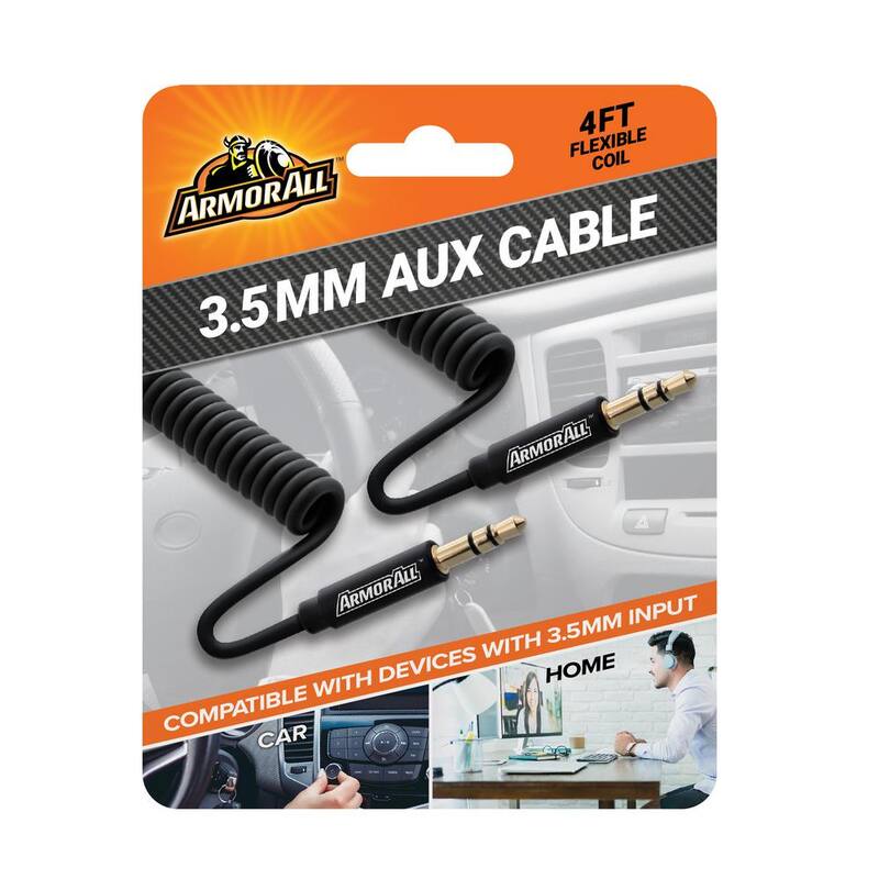 Armor All 4 ft. Flexible Auxiliary Cable, Connect Devices To Your Home/Car Stereo Systems - AAC9-0107-BLK