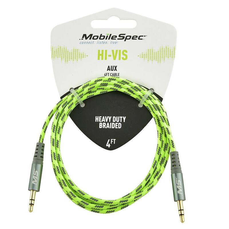 MobileSpec Hi-Vis 4 ft. Aux Cable, Yellow - MBSHV0402