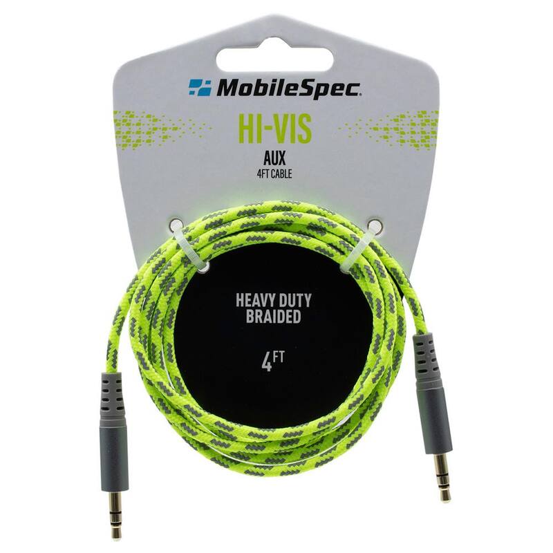 MobileSpec Hi-Vis 4 ft. Aux Cable, Yellow - MBSHV0402