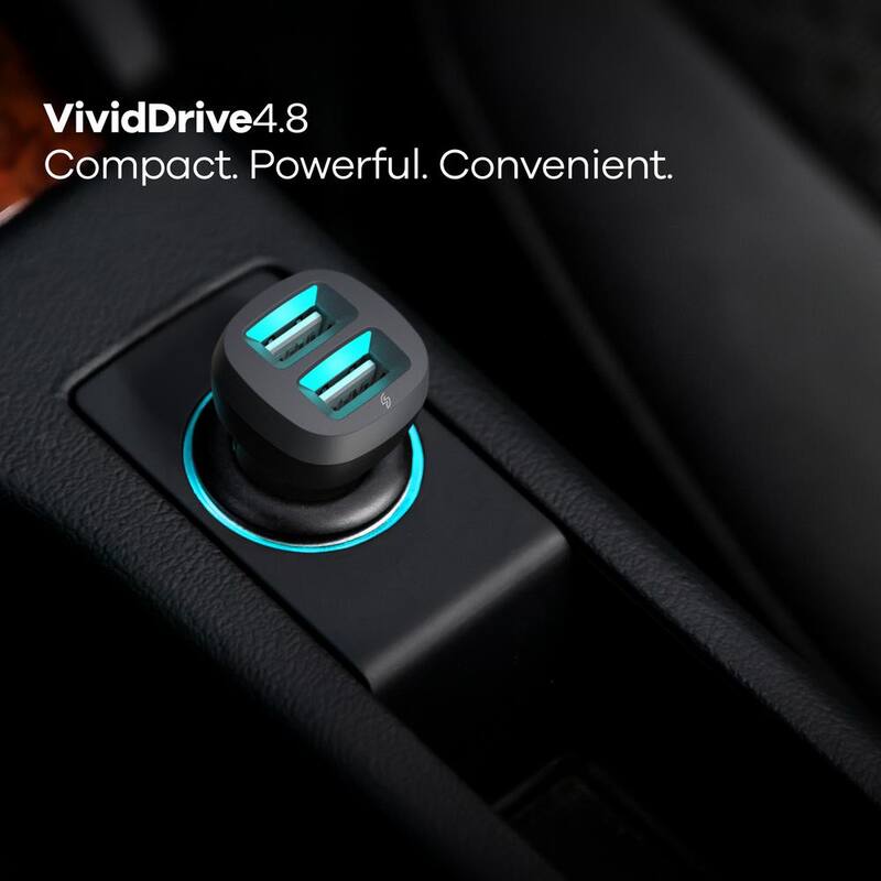 360 Electrical Vivid Drive 4.8 2-Port USB Car Charger w/4.8A - 360536-5CA8ES