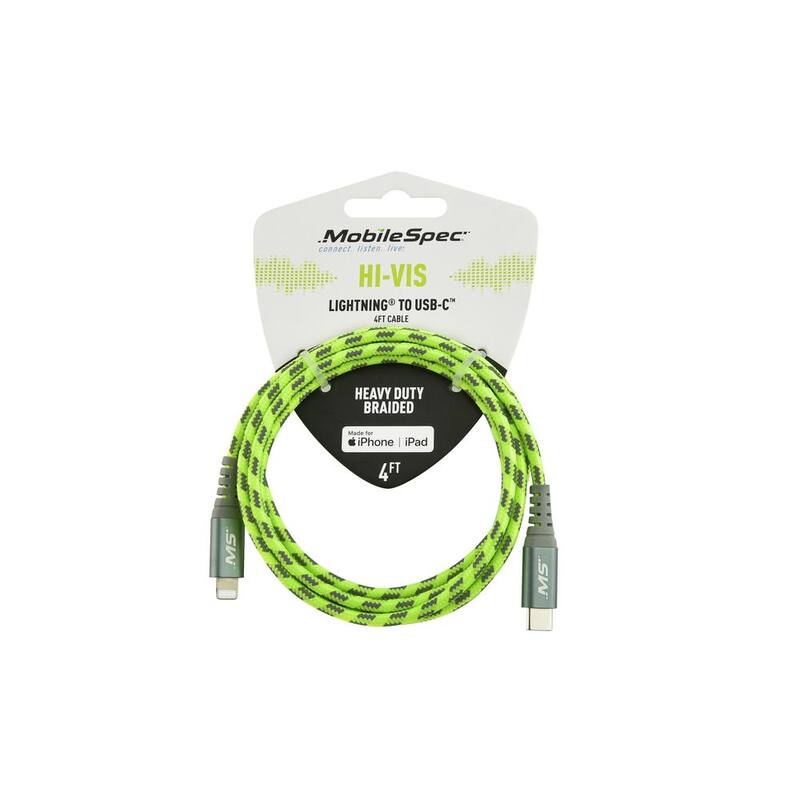MobileSpec Hi-Vis 4 ft. Lightning to USB-C Cable, Yellow - MBSHV0424